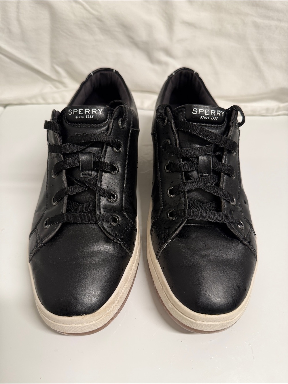 Sperry Black Leather Lace-Up Boat Sneakers